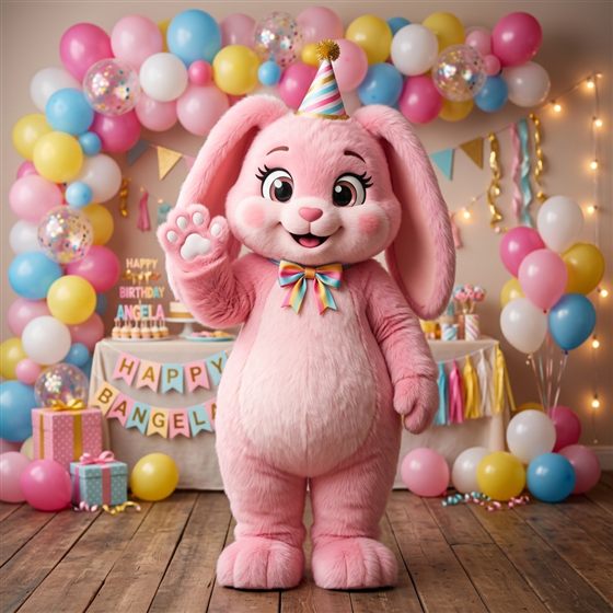 Costum mascotă iepurașa roz